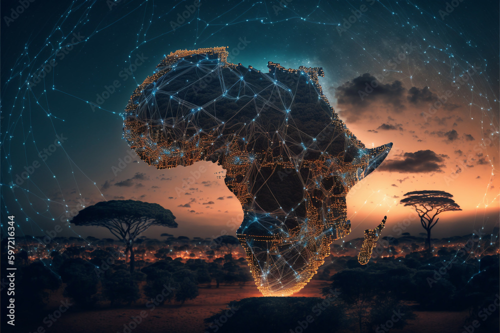 Blockchain network technology in Africa, Generative AI - obrazy, fototapety, plakaty 