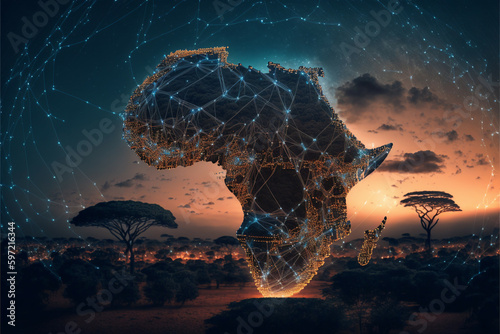 Fototapeta Blockchain network technology in Africa, Generative AI