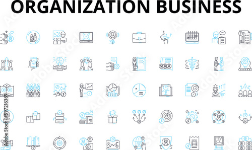 Organization business linear icons set. Efficiency, Streamlining, Optimization, Structure, Planning, Coordination, Accountability vector symbols and line concept signs. Communication,Collaboration