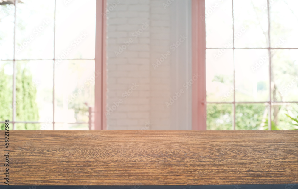 Empty dark wooden table in front of abstract blurred bokeh background of restaurant . can be used for display or montage your products.Mock up for space. Empty dark wooden table in front of abstract blurred bokeh background of restaurant . can be used for display or montage your products.Mock up for space.