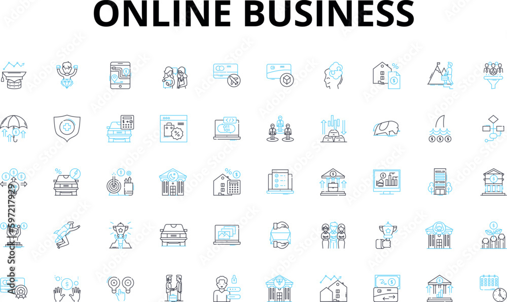Online business linear icons set. E-commerce, Marketplace, Website, Entrepreneurship, Advertising, Sales, Marketing vector symbols and line concept signs. Affiliate,Dropshipping,SEO illustration Online business linear icons set. E-commerce, Marketplace, Website, Entrepreneurship, Advertising, Sales, Marketing vector symbols and line concept signs. Affiliate,Dropshipping,SEO illustration