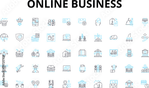 Online business linear icons set. E-commerce, Marketplace, Website, Entrepreneurship, Advertising, Sales, Marketing vector symbols and line concept signs. Affiliate,Dropshipping,SEO illustration
