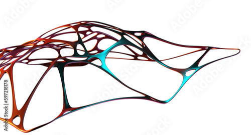 Network, waves, cells of connections. Neurons and data flow 3D illustration. Abstract matter, bone porous photo