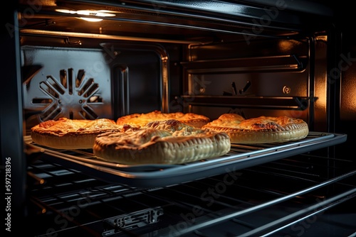 meat pie baking in the oven, filling the kitchen with warm and delicious aromas, created with generative ai