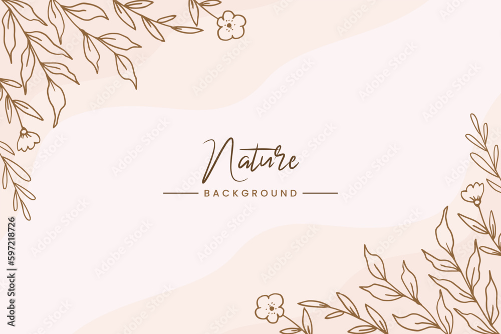 Elegant golden floral background with hand drawn flowers and leaves illustration decoration