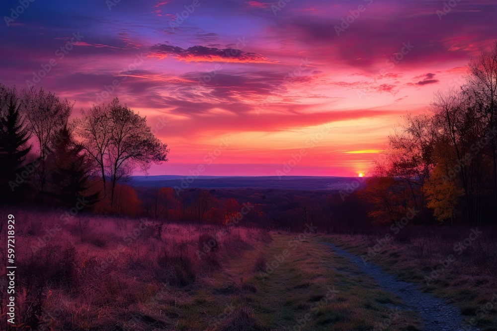 Obraz premium Sunset over the forest