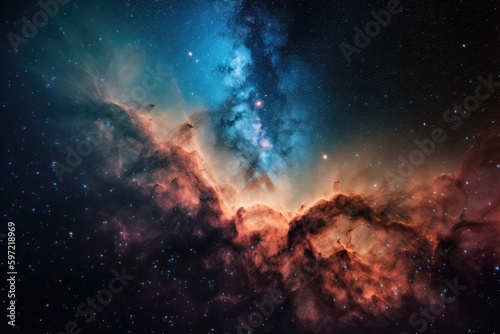 abstract and surreal scene of nebula with stars  floating in the void  created with generative ai