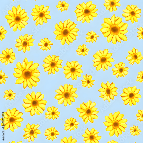 Sunflower seamless pattern. Yellow flower on plain background.