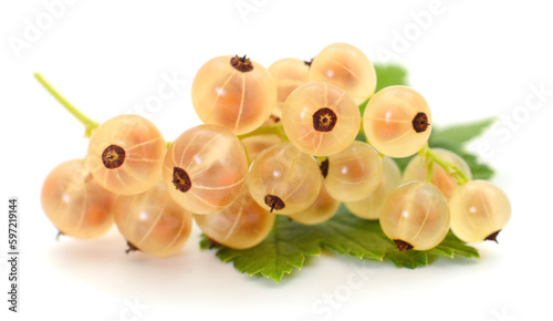 White currants with green leaves.