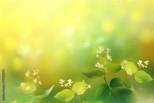Abstract spring fresh green-yellow bokeh background.