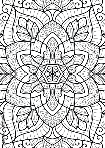 Decorative floral mehndi design style coloring book page illustration hand drawn
