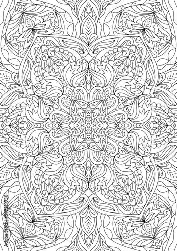 Decorative floral mehndi design style coloring book page illustration hand drawn