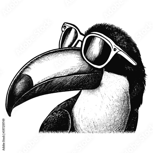 toucan wearing sunglasses sketch, summer vibe toucan bird