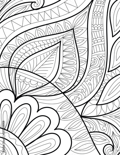 Decorative floral mehndi design style coloring book page illustration hand drawn