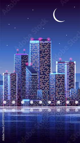 Colorful vertical cityscape with skyscrapers