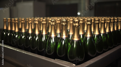 Champagne production at the factory. AI generation