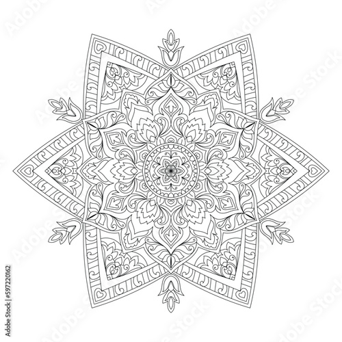 Decorative floral mehndi design style coloring book page illustration hand drawn