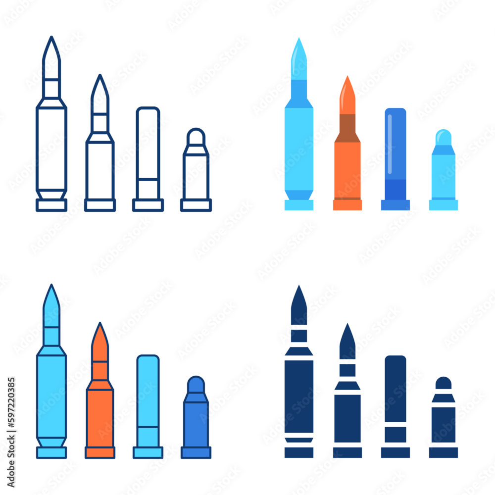 Military ammunition icon set in flat and line style