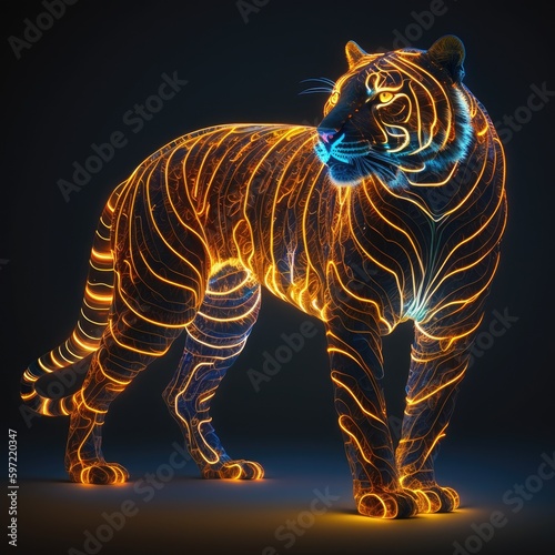 tiger with neon stripes on a black background © tl6781