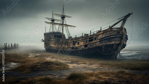 old ship in the seashore