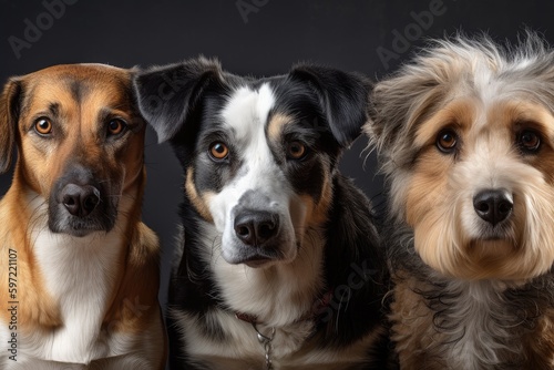 sweet mix of different dog breeds looking at you with their unique eyes and noses, created with generative ai © Alfazet Chronicles