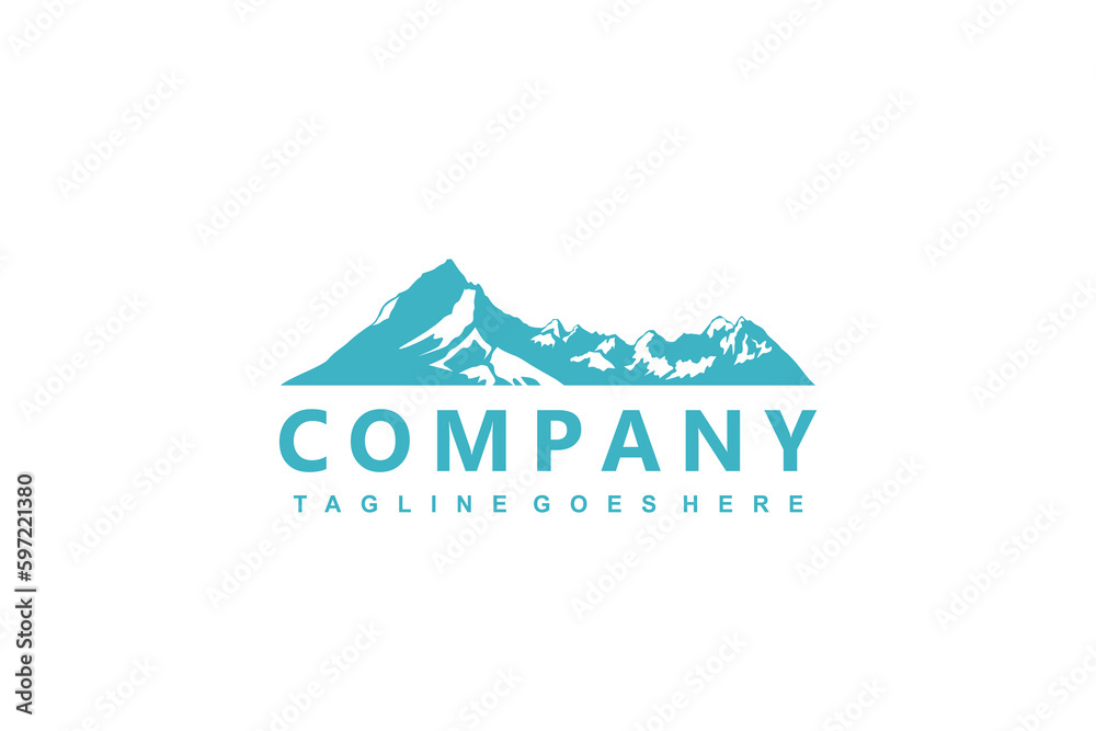 Simple Modern Mountain Landscape Logo Design Vector, Rocky Ice Top Mount Peak Silhouette