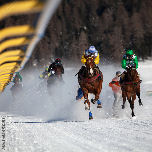 horse race on frozen lake in Engadine, Switzerland
