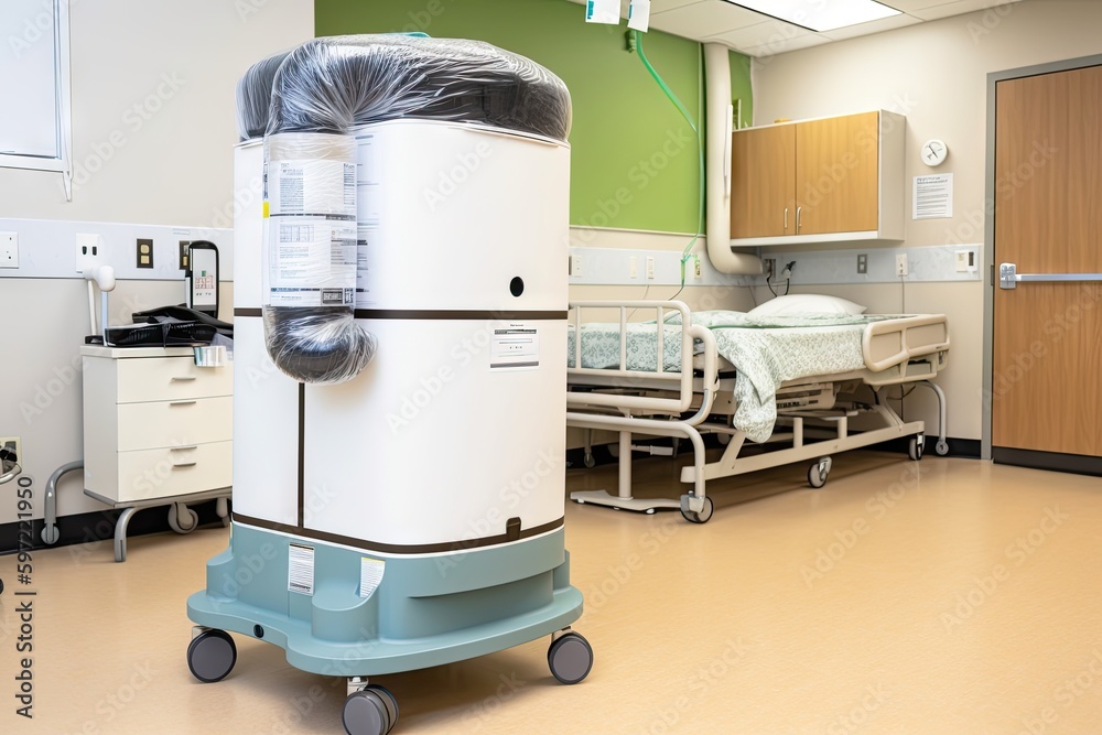 air purifier in medical facility, providing clean air for patients and staff, created with