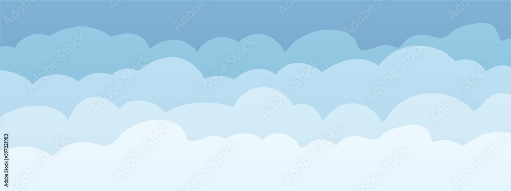 banner with layers of blue clouds - vector illustration