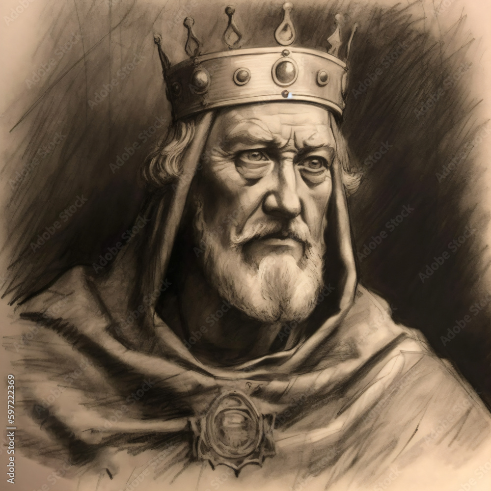 Naklejka premium king Arthur pencil drawing portrait illustration Generative Ai