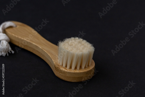 Valokuva Close up of natural bristle wooden brush