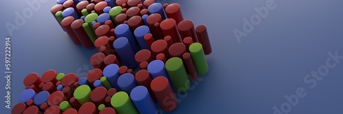 Abstract background of colored cylinders and free space. 3D visualization