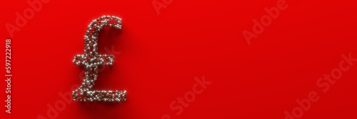 The British currency symbol on a red background. 3D-visualization