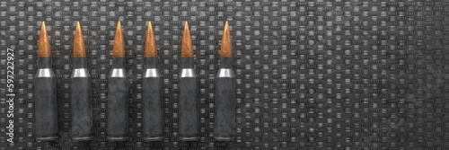 Ammunition for automatic weapons. Cartridges for the machine gun. 3D render