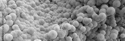 White spherical objects, virus. Geometric structure. 3d rendering