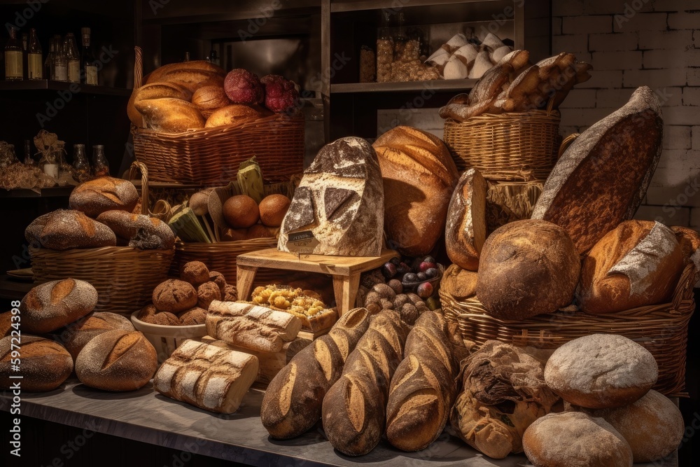 display of variety of artisan breads, each one unique and special in its own way, created with generative ai display of variety of artisan breads, each one unique and special in its own way, created with generative ai