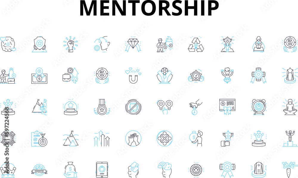 Mentorship linear icons set. guidance, support, coaching, inspiration, leadership, motivation, learning vector symbols and line concept signs. development,role model,empowerment Generative AI