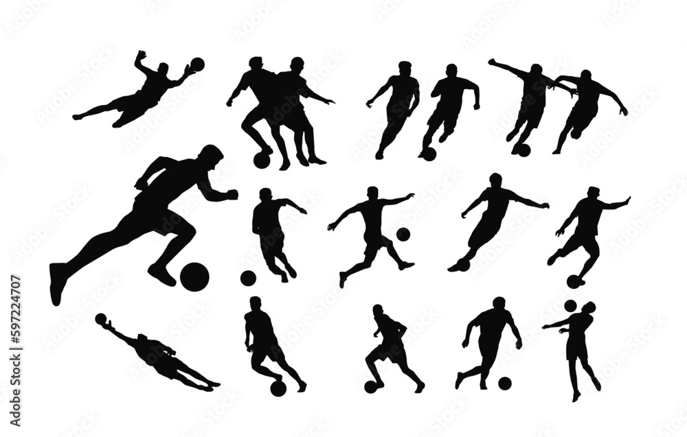 Football, soccer players silhouettes. Soccer shoot 