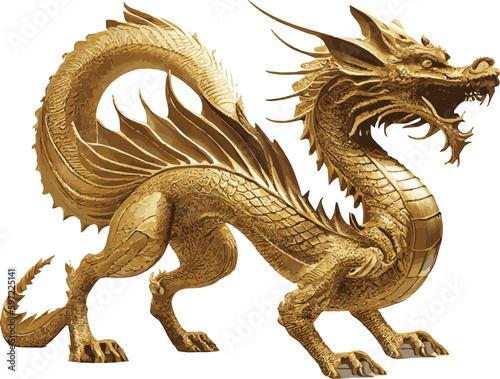 golden dragon statue color flat texture vector illustration © Photo shop for you