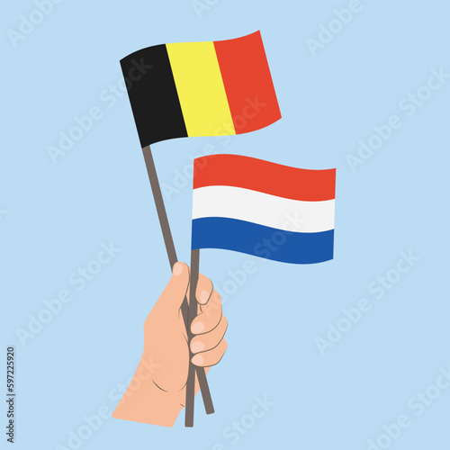 Flags of Belgium and the Netherlands, Hand Holding flags