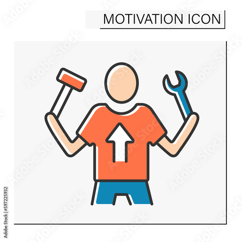 Work motivation color icon. Desire or willingness to make an effort to work.Motivation concept. Isolated vector illustration