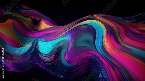 Fototapeta Naklejka Na Ścianę i Meble -  Abstract fluid iridescent holographic neon curved wave in motion colorful background 3d render. Generative Ai