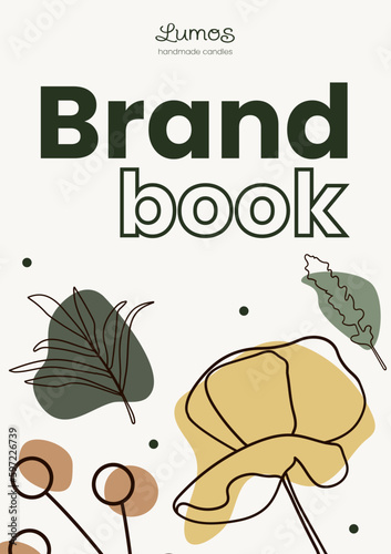 cover for brandbook, diary, floral print in one line style
