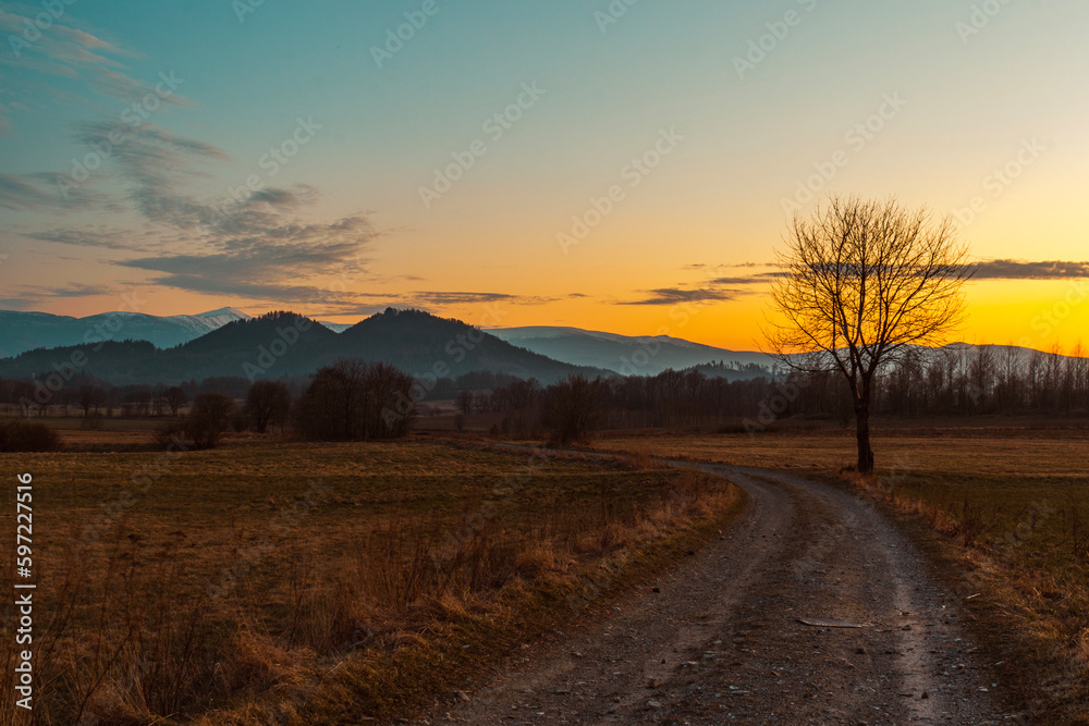 Sunset in the mountains - Karkonosze and Rudawy Janowickie in Poland