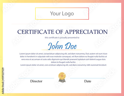 Formal Certificate of Appriciation Template with badge