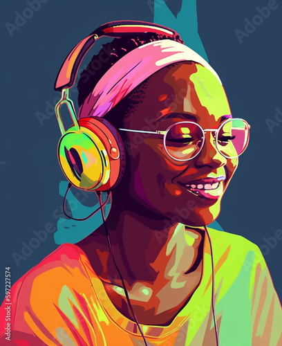 Happy african Lady dancing and singing
