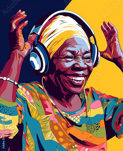 Happy african Lady dancing and singing