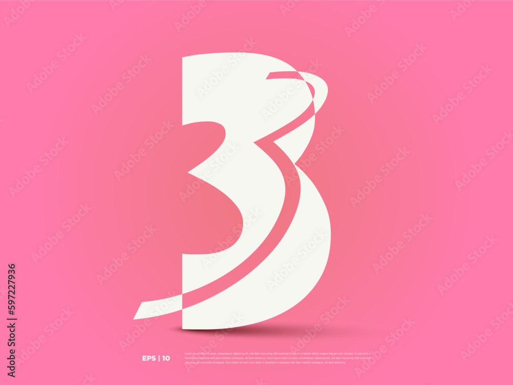 Vetor de Creative number three, third, 3rd, 3 font shape, modern ...