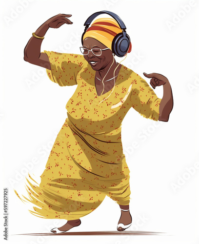 Happy african Lady dancing and singing