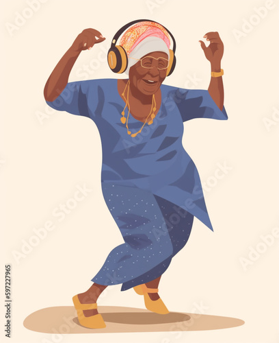 Happy african Lady dancing and singing